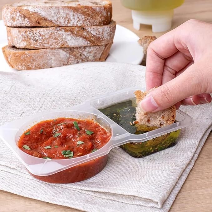 15 Pcs Double Compartment Condiment Container - 2 Compartment Snack Containers, Condiment Containers with Lids, Portable Reusable Sauce Container for Take away Sauces Dips and Travelling Snacks