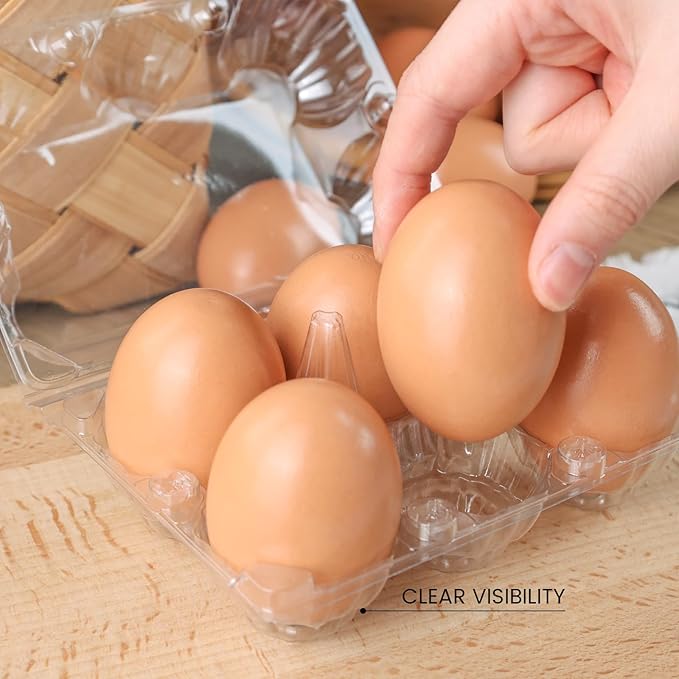 HANSGO Clear Egg Cartons Bulk, Half Dozen 6 Count Empty Egg Carton Storage Containers for Home Ranch Chicken Farm Market Display, 60 PCS