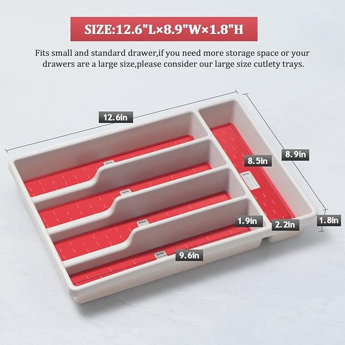Silverware Organizer with Cutlery Icons,Silverware Tray for Kitchen Drawer,Flatware Tableware Cultery Drawer Organizer Utensil Organizer with Non-slip TPR Linings,Kitchen Organization Essentials