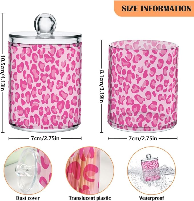 Rose Pink Leopard Print 2PC Airtight Transparent Plastic Storage Jar, Food Storage Container Glass, Can Store Candy, Salt, Coffee Beans, With lid, Easy To Use