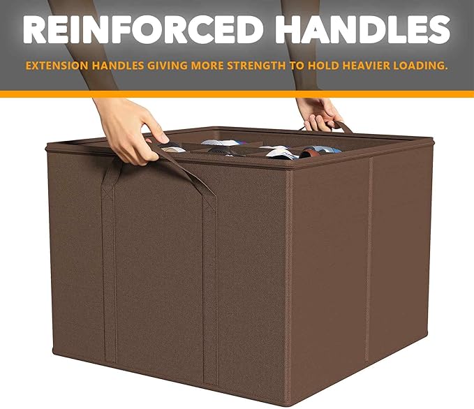 SpaceAid Shoe Organizer for Closet, 2 Pack Foldable Shoe Storage Containers Baskets Boxes Bins w/Adjustable Dividers, Fits 16-32 Pairs, Brown