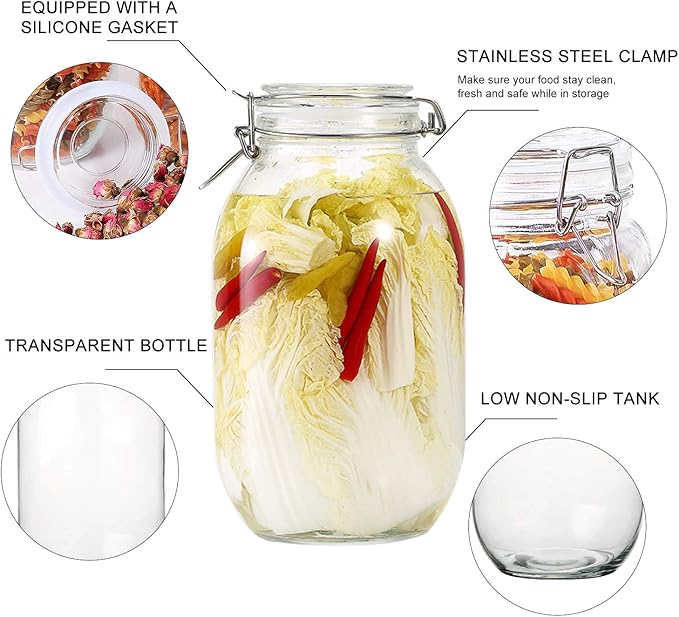 100oz/3000ml Glass Kitchen Storage Canister, Sealed Glass Jars with Lids, Airtight Glass Canister with Hinged Lid, Perfect for Kitchen Canning Cereal/Pasta/Sugar/Beans -Set of 2