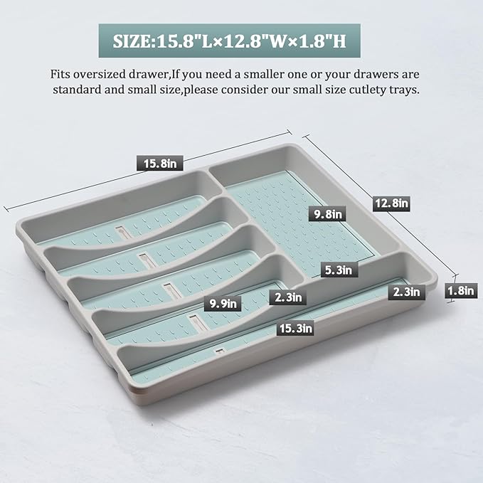 Silverware Organizer with Cutlery Icons,Silverware Tray for Kitchen Drawer,Plastic Flatware Tableware Cultery Drawer Organizer Utensil Organizer with Non-slip TPR Linings,6-Compartment