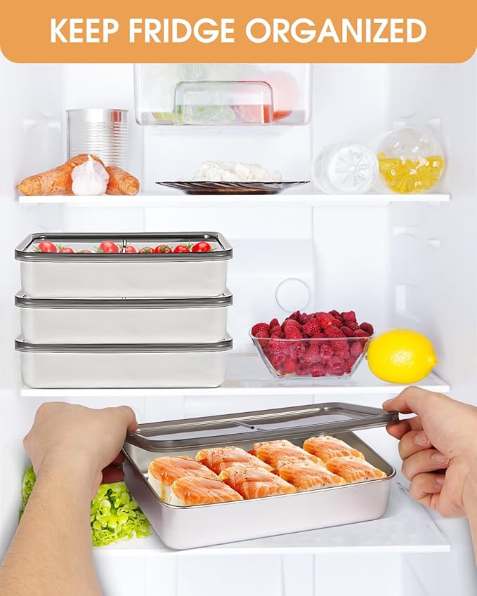1PCS Cheese Container for Fridge, 304 Stainless Steel Deli Meat Container for Fridge with Ridged Bottom, Food Storage Holder with Lids (1PCS Cheese Holder- 27 FL OZ)