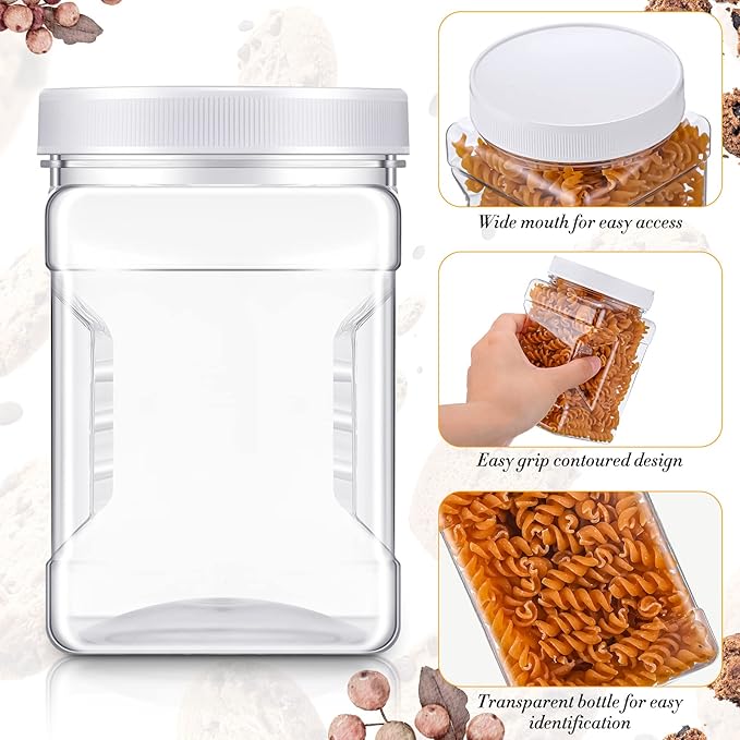 Gerrii 18 Pcs Clear Plastic Storage Jars with Lids, 27 oz Square Plastic Containers, Paint Storage Containers with Easy Grip Handles, Reusable Wide Mouth Canisters