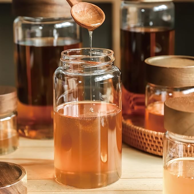 17 oz/500 ml Clear Glass Storage Canister with Airtight Wooden Screw Lid, Small Cute Decorative Glass Container Jar for Coffee,Spice,Candy,Salt,Cookie,Condiment,Pepper,Sugar,Overnight Oatmeal