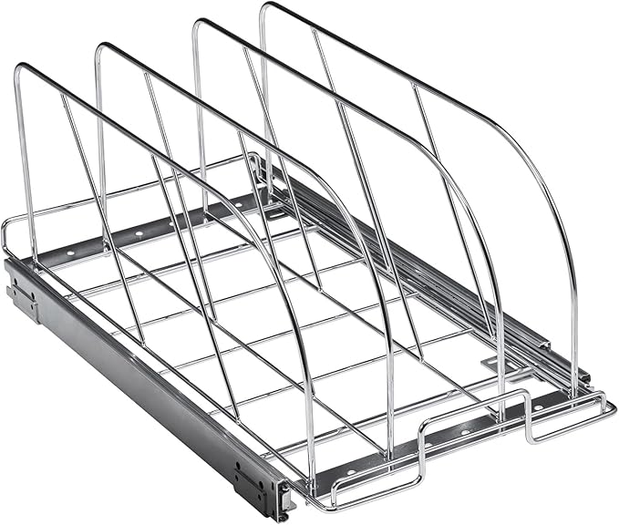 VEVOR Pan and Pot Rack, Expandable Pull Out Under Cabinet Organizer, Cookie Sheet Baking Pans tray Organization, Adjustable Wire Dividers, Steel Lid Holder for Kitchen Cabinet & Pantry Storage, 11.7"W