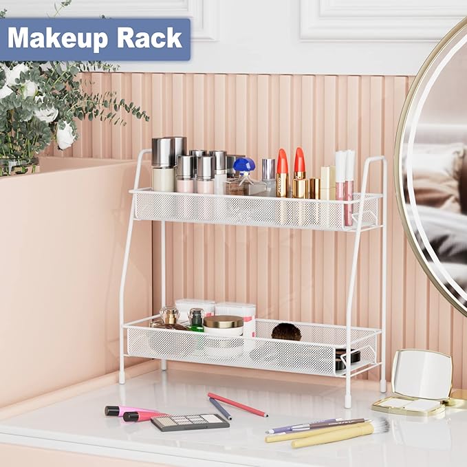 EKNITEY Bathroom Countertop Organizer Rack - 2 Tier Counter Spice Rack Metal Makeup Rack Small Perfume Vanity Organizer for Sink/Bedroom/Living room/Kitchen/Office