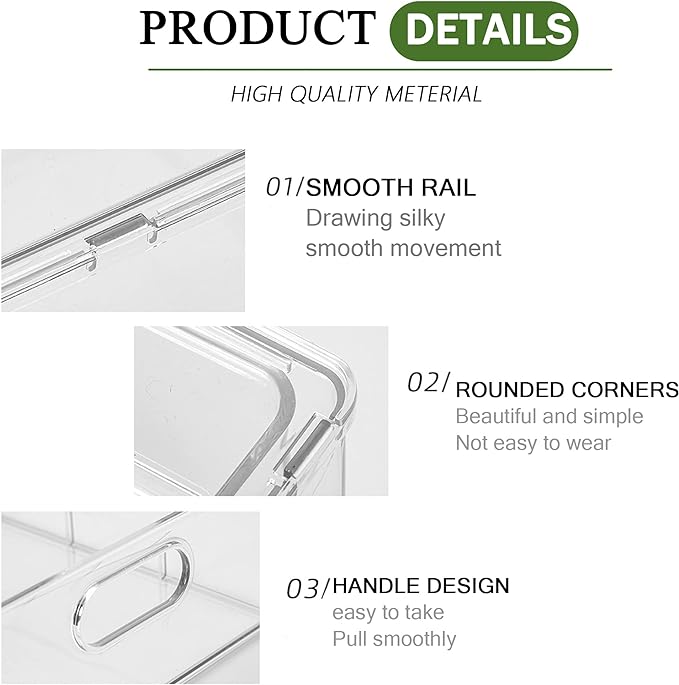 2 Pack Fridge Organizers and Storage with Pull out Drawer, Stackable Storage Drawer, Clear Refrigerator Organizers and Storage, BPA-Free for Kitchen Cabinet Pantry,13.4x 4.96 x 4.3 inch