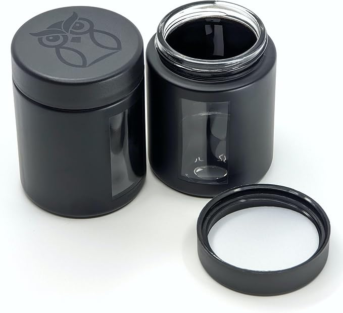 Stash Jar Smell Proof Container (4 oz) Viewing Jars for Herbs, Spices, Coffee, Teas & More, Air Tight Jar, Thick UV Protection Glass, Smell Proof Herb Storage (Set of 4) (Matte Black)