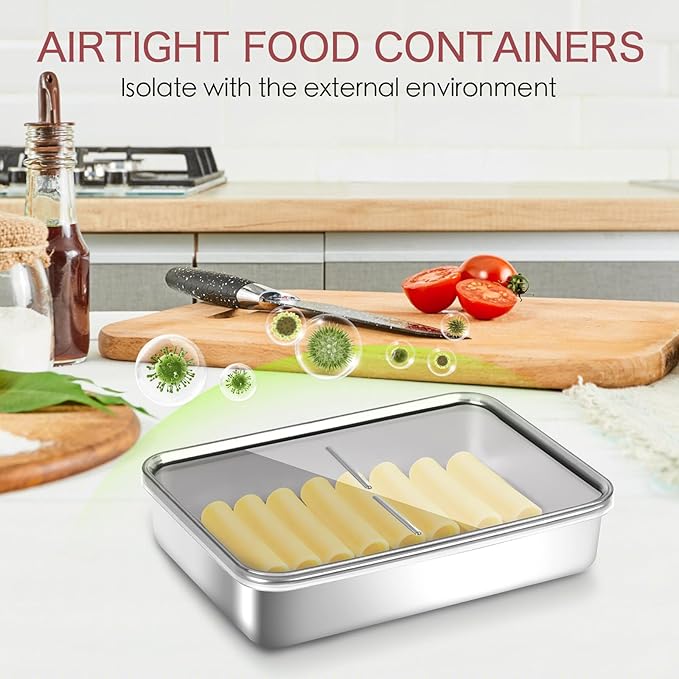 Food Storage Container, 304 Stainless Steel Cheese Container for Refrigerator, Deli Meat Keeper Fridge Storage (1PCS Cheese container- 27 FL OZ)