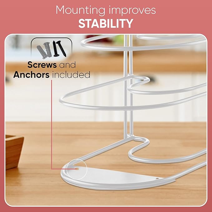 Heavy-Duty Pots and Pans Organizer | 5-Tier Cookware & Lid Storage Rack | Free-Standing or Wall-Mount | Kitchen Organizer for Cast Iron Skillets, Pots, Frying Pans, Lids | White