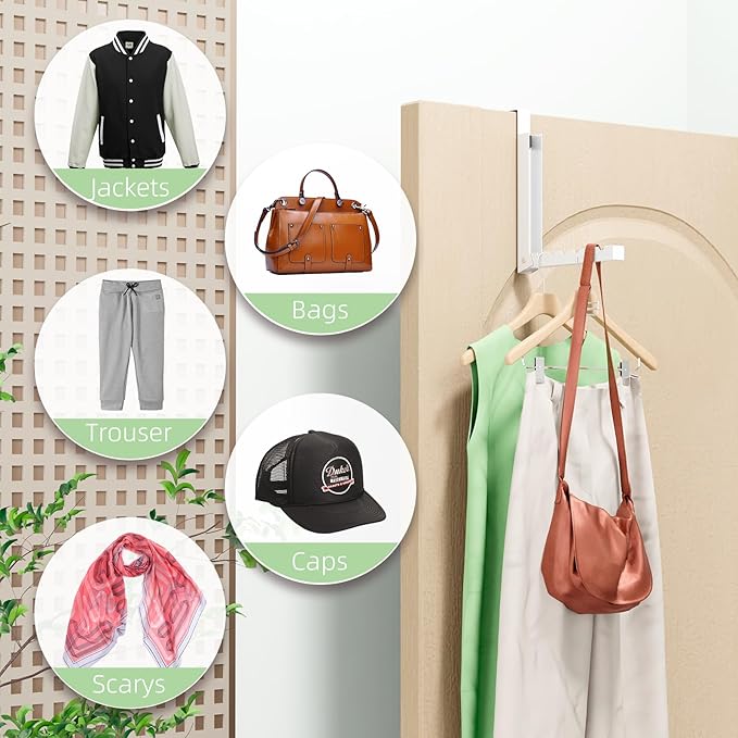 2 Pack Over The Door Hangers for Clothes, Folding Over The Door Drying Rack for Laundry,Over The Door Clothes Hanger,Overdoor Hanger Hook Coat Rack, Drying Rack for Dorm, Portable,White