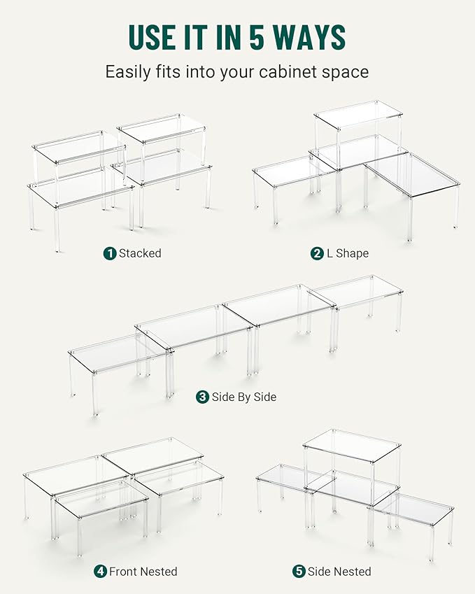 Acrylic Cabinet Organizer, Set of 2 Shelf Organizer, Spice Rack Organizer for Cabinet, Desk Countertop Organizer, Stackable Shelves for Pantry Kitchen Storage and Organization