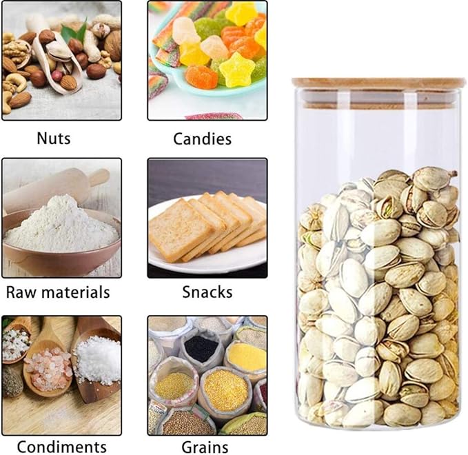 Glass Food Storage Jars Containers, 32oz Glass Storage Jar with Airtight Bamboo Lids Set of 6 Kitchen Glass Canisters For Coffee, Flour, Sugar, Candy, Cookie, Spice and More