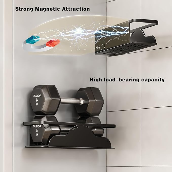 VOLPONE 4 Pack Magnetic Spice Rack for Refrigerator Metal Magnetic Shelf for Fridge and Magnetic Pen Holder Heavy Duty Fridge Magnet Organizer Black