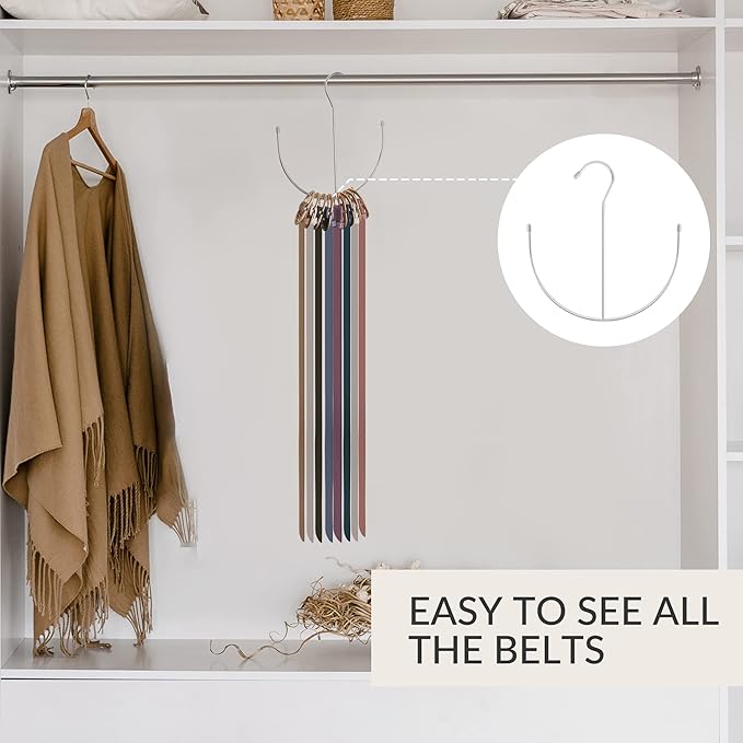 ZEDODIER Belt Hangers, Belt Rack Silver Closet Accessories Organizers, Closet Organizer Hook Rack for Belt, Ties, Scarves, Camisoles, Hats, Bras, Shoes
