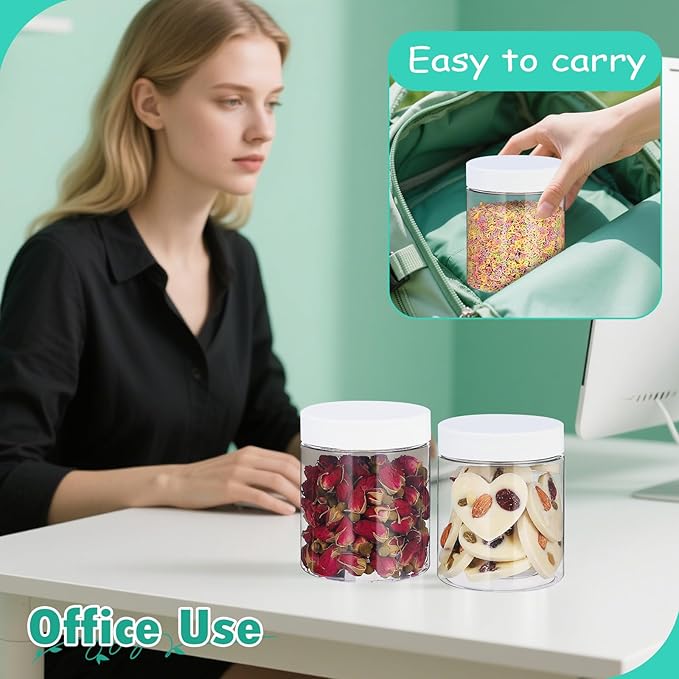 36pcs 16 oz Plastic Containers with Lids Pen Labels Leak Proof BPA Free Airtight Refillable Clear Small Containers Storage Jars for Storing Dry Food Makeup Slime Honey Jam,white