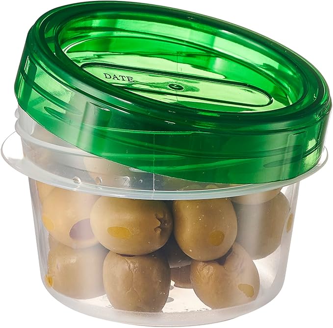 PLASTICPRO 6 Pack Twist Cap Food Storage Containers with Green Screw on Lid- 4 oz Reusable Meal Prep Containers - Small Freezer Containers Microwave Safe Green Plastic Food Storage