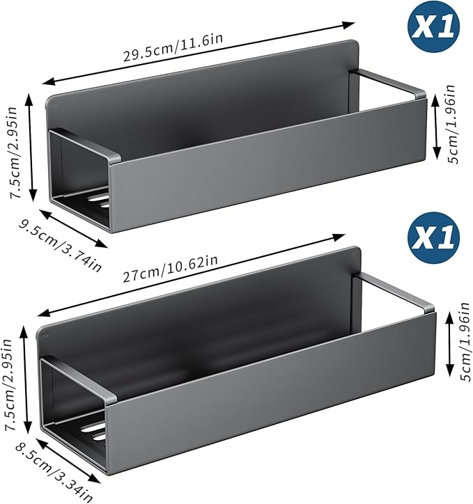 2 Pack Magnetic Spice Rack for Refrigerator, Black Magnetic Shelf for Kitchen Organizer and Storage, Mini Organizers for Oven and Fridge with 2 Hooks