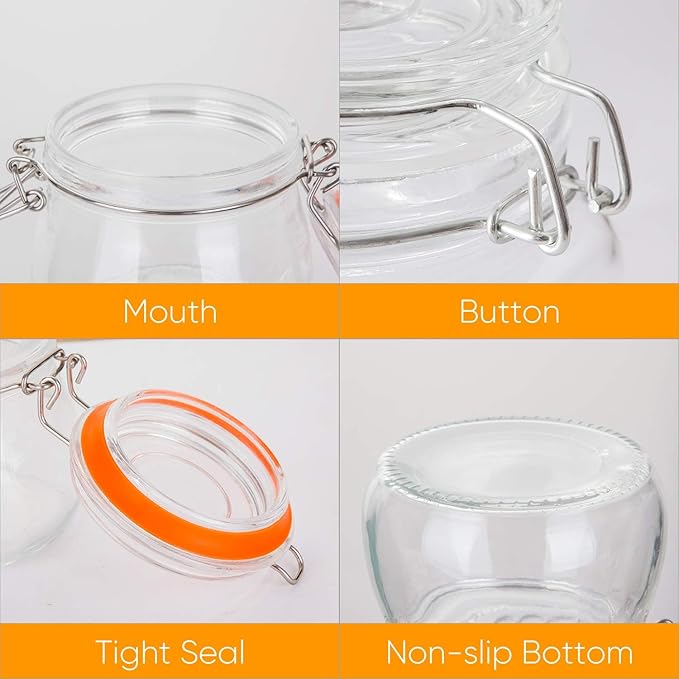 Encheng Small Glass Jars With Airtight Lids, Glass Spice Jars 5 oz,Maosn Jars With Leak Proof Rubber Gasket 150ml,Glass Storage Containers With Hinged Lid,Mini Kitchen Canisters 24 Pack
