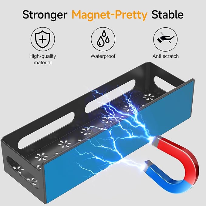 2 Pack Magnetic Spice Rack for Refrigerator, Spice Rack Organizer, Moveable Magnetic Shelf Fridge Organizer with 4 Hooks for Kitchen and Oven Organization, Black