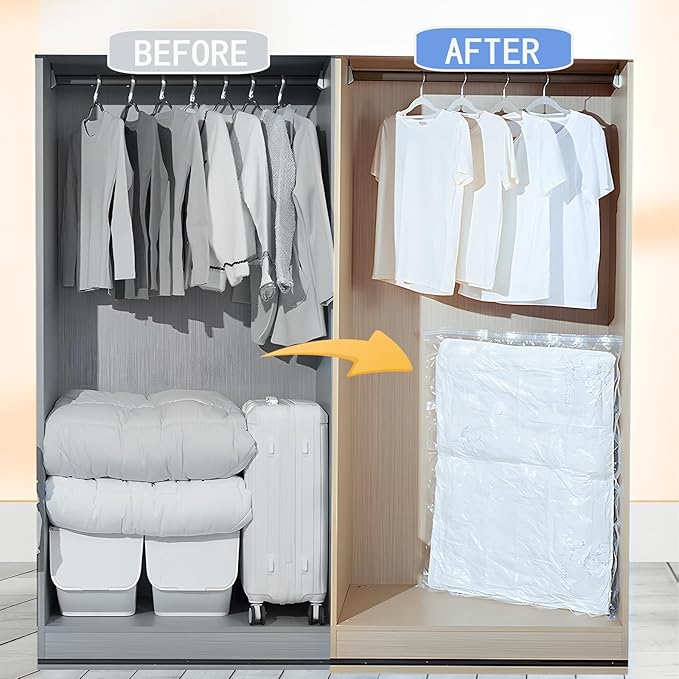 10 Jumbo Vacuum Storage Bags, Vacuum Seal Bags for Clothing, Pillows, Comforters, Blankets, Space Saver Bags with Electric Pump