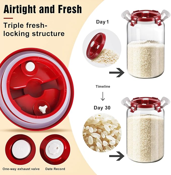 2.6Gallon/10L Glass Sugar Container with Lid - Airtight Food Storage Containers for Flour and Sugar, BPA-Free, Wide Mouth, Include Measuring Cup, Premium Kitchen Canisters for Pantry Organization