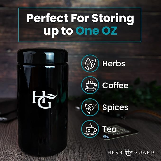 Herb Guard - 1 Oz Airtight Container and Smell Proof Jar (500 ml) 2 Way 62% Pack Keeps Goods Fresh for Months