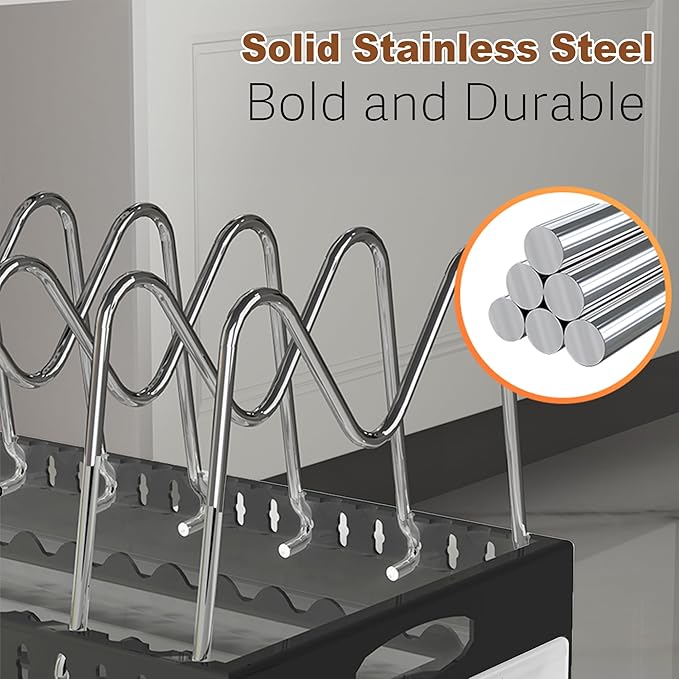 Pan Organizers Inside Cabinet with Drip Tray, 21" Deep Pull out Cabinet Organizer Adhesive, Pot Lids Organizer with Handle Under Cabinet, Slide Out Cookie Sheet organizer with 9 Adjustable Dividers