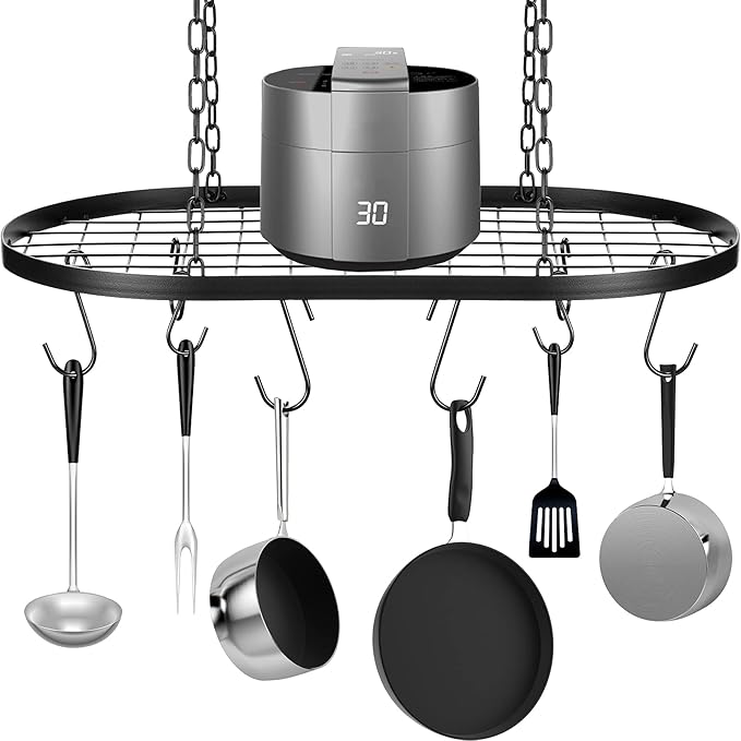 20 Inch Pots and Pans Organizer Hanging Rack Pot and Pan Organizer with 20 S Hooks for Home, Restaurant, Kitchen Cookware, Utensils, Books, Household(Black)