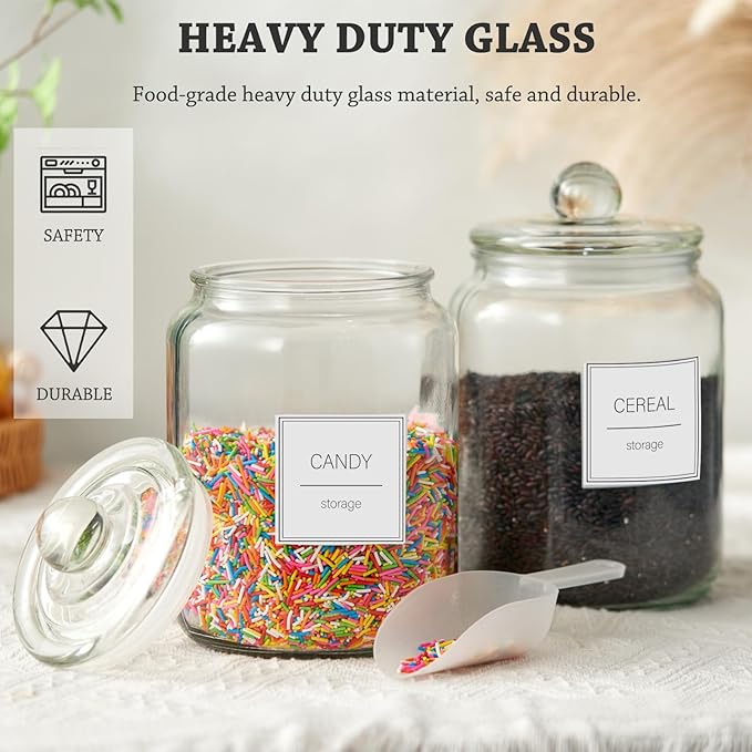 Half Gallon Large Glass Jars with Lids, Airtight Storage Clear Containers for Kitchen, Laundry Room and Pantry Food Organization, Set of 4