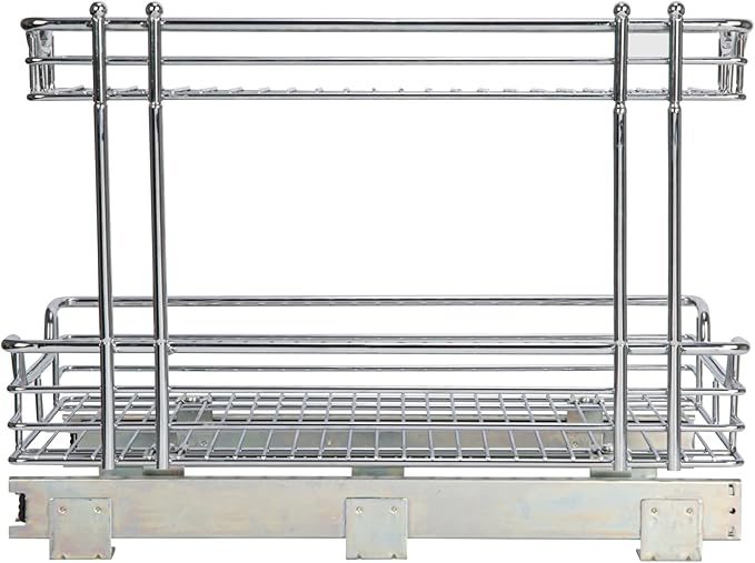 Household Essentials Glidez Multipurpose Chrome-Plated Steel Pull-Out/Slide-Out Storage Organizer for Under Sink or Under Cabinet Use - 2-Tier Design - Fits Standard Size Cabinet or Shelf, Chrome