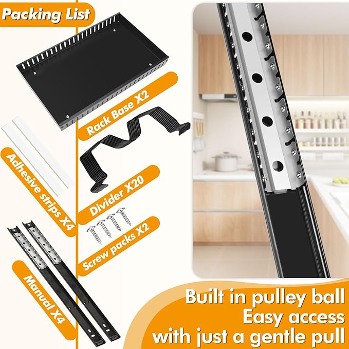 2 Pcs Pull-Out Pots and Pans Organizer Under Cabinet, Pot and Pan Organizers Inside Cabinet for Kitchen Cabinet Storage and Pots Storage Rack Pans Lid Dishes Holder Bakeware Organizer with Slide Rails