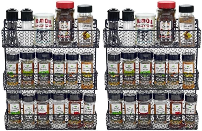 Wall Mount Spice Rack – 3-Tier Kitchen Storage Organizer Shelf, Space-Saving Design, Includes 2 Racks