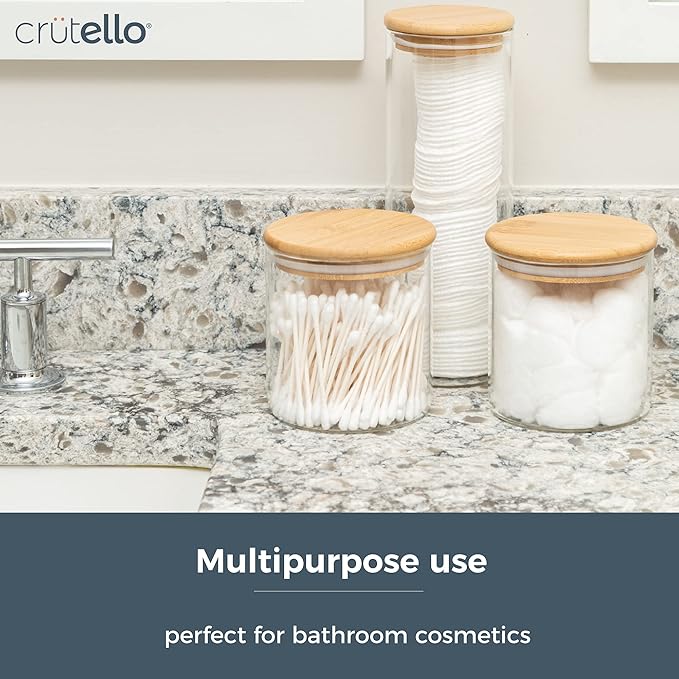 Crutello Glass Food Storage Containers with Bamboo Lids, Kitchen Glassware Canisters 4 Pack, One 54 & 32 oz, Two 23 oz, Pantry Glass Airtight Containers