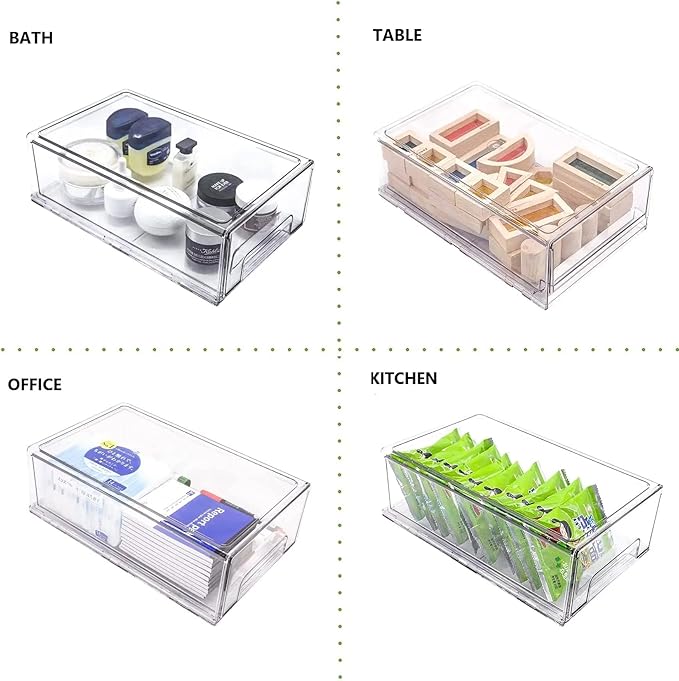 MANO 2 Pack Stackable Refrigerator Drawers Pull Out Bins Clear Fridge Drawer Organizer Food Storage Containers Plastic Veggie Fruit Produce Saver for Pantry Kitchen Freezer(M)