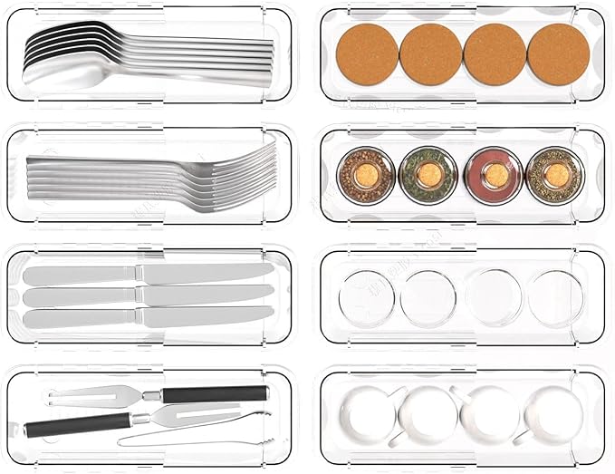 15 Pcs Clear Extendable Drawer Organizer,Adjustable Vanity Storage Box, 2-Size Desk Drawer Organizer, Acrylic Storage Bin for Makeup, Cosmetic,Desk Organizer Gadgets for Bathroom Bedroom Kitchen