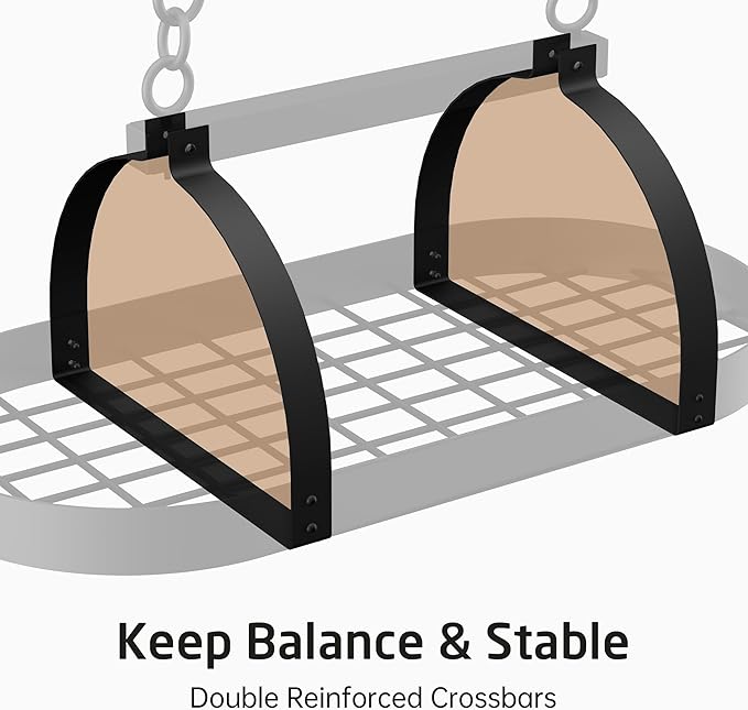 KES Ceiling Pot Rack 34-Inch Hanging Pot Rack for Kitchen Oval Pot and Pan Rack Matte Black Pot Hanger with 20 S Hooks (For 16" and 24" Stud Mount), KUR221S85-BK
