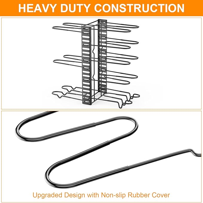 Pots and Pans Organizer for Cabinet with 2 Hooks, Adjustable Pot and Pan Organizer Rack for Cabinet 8 Tiers Durable Steel Construction Pot Rack Space Saving Kitchen Storage