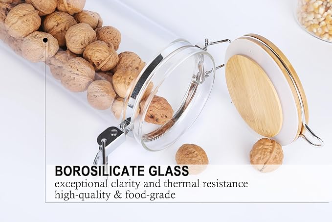 KKC HOME ACCENTS Airtight Glass Coffee and Sugar Storage Canisters with Sealed Clamp Lids and Scoops, Air tight Glass Coffee bean Containers for Ground Coffee,Loose Leaf Tea,Brown Sugar,50 FL OZ