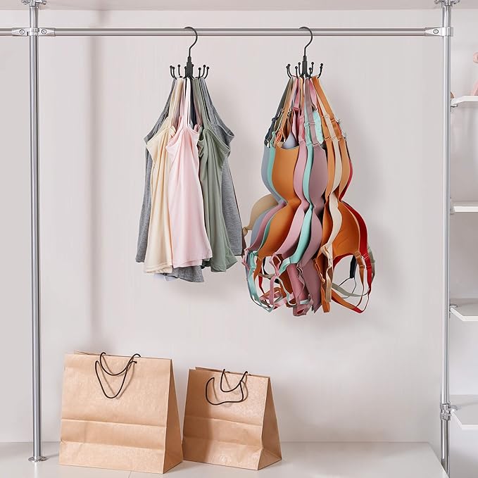 ZEDODIER Tank Top Hanger, 2 Pack Rotatable Bra Organzier for Closet, Max 48 Storage Capacity Sport Bra Holder, Metal Space Saving Closet Organizers and Storage, Black