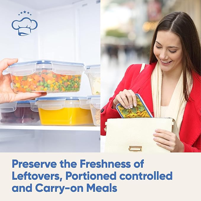 Chef's Path 32 Piece Airtight Food Storage Containers with Royal Blue Easy Snap Lids, 16 Containers and Lids, Stackable Kitchen and Pantry Canisters for Meal Prep and Food Storage -Transparent