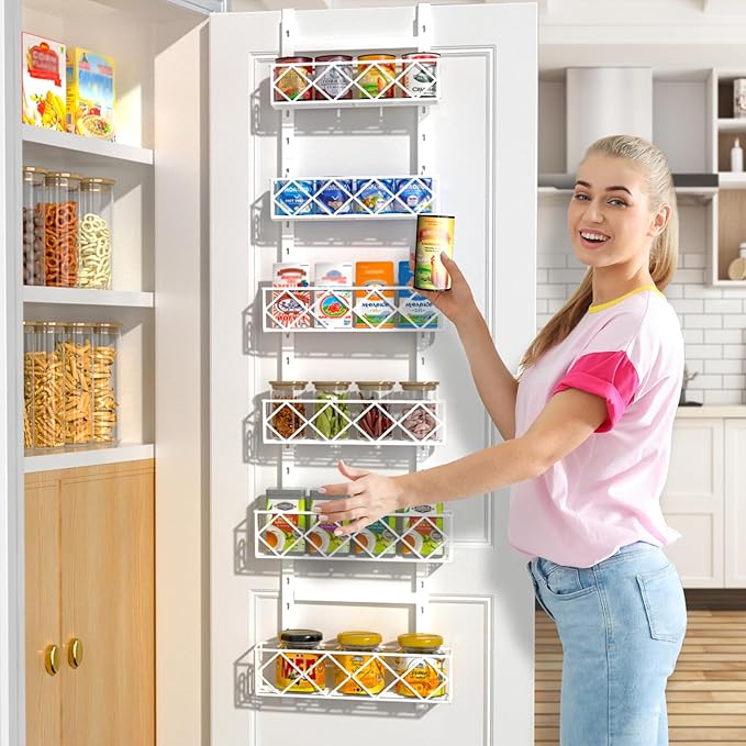 Random Color-Over the Door Pantry Organizer 6-Tier Adjustable Baskets Hanging Spice Door Rack Narrow - 13.1" W x 52.3" H Behind the Door Storage for Kitchen, Bathroom, and Closet Organization