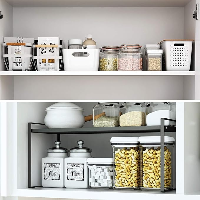 ideaglass Countertop Organizer, Cupboard Stand Spice Rack, 20" Cabinet Pantry Shelf, Organization and Storage For Kitchen Bathroom, Metal Plate Black