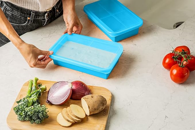 (2 Pack) Large Silicone Freezer Containers For Soup, Pasta Sauce, Leftovers, Broth & More - 6 Cup Reusable BPA Free Non Plastic Food Storage Freezing Ice Trays With Lids & Measurement Lines