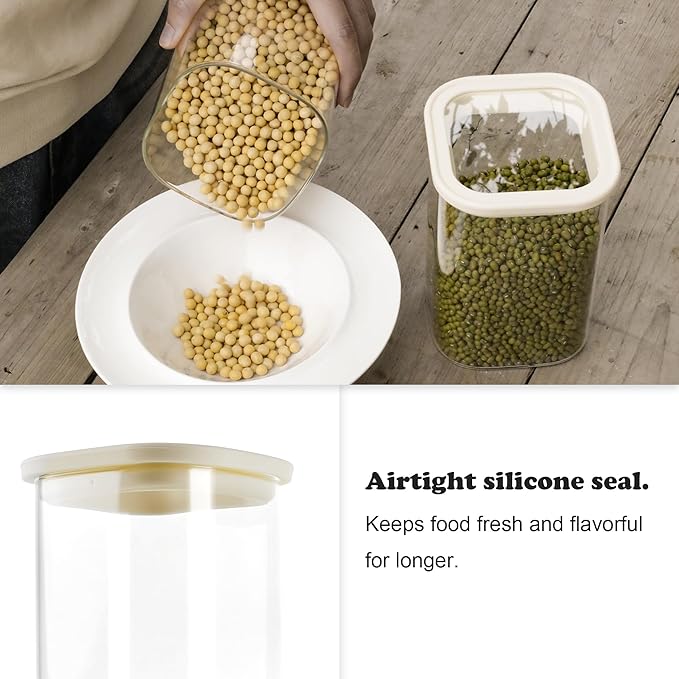 12pcs Square Pantry Glass Jars with Clear Airtight Lids Kitchen Canisters Sets for Flour, Sugar Refrigerator Safe, Available in 3 Sizes: 25oz / 40oz / 54 oz