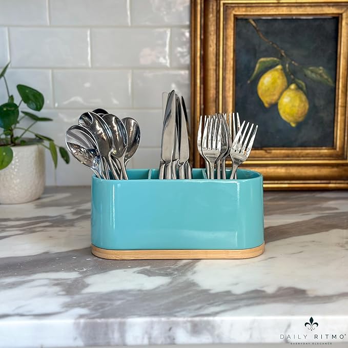 DAILY RITMO® Turquoise Aqua Countertop Silverware Holder