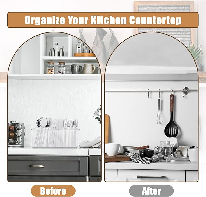 Bawuie Silverware Caddy Organizer, Utensil Caddy Holder for Forks, Knives, Spoons, Cutlery, Flatware Storage Bin with Handle for Kitchen Pantry Table Countertop Outdoor Picnic, Clear