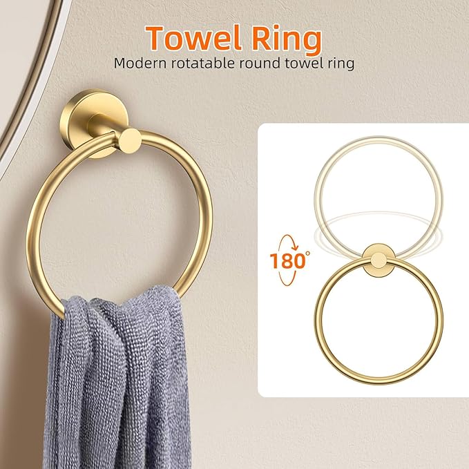 10-Piece Gold Bathroom Hardware Accessories Set-Brushed Gold Towel Bar Set,SUS304 Stainless Steel Towel Rack Set for Bathroom-Wall Mounted,23.6-Inch Towel Holder Set